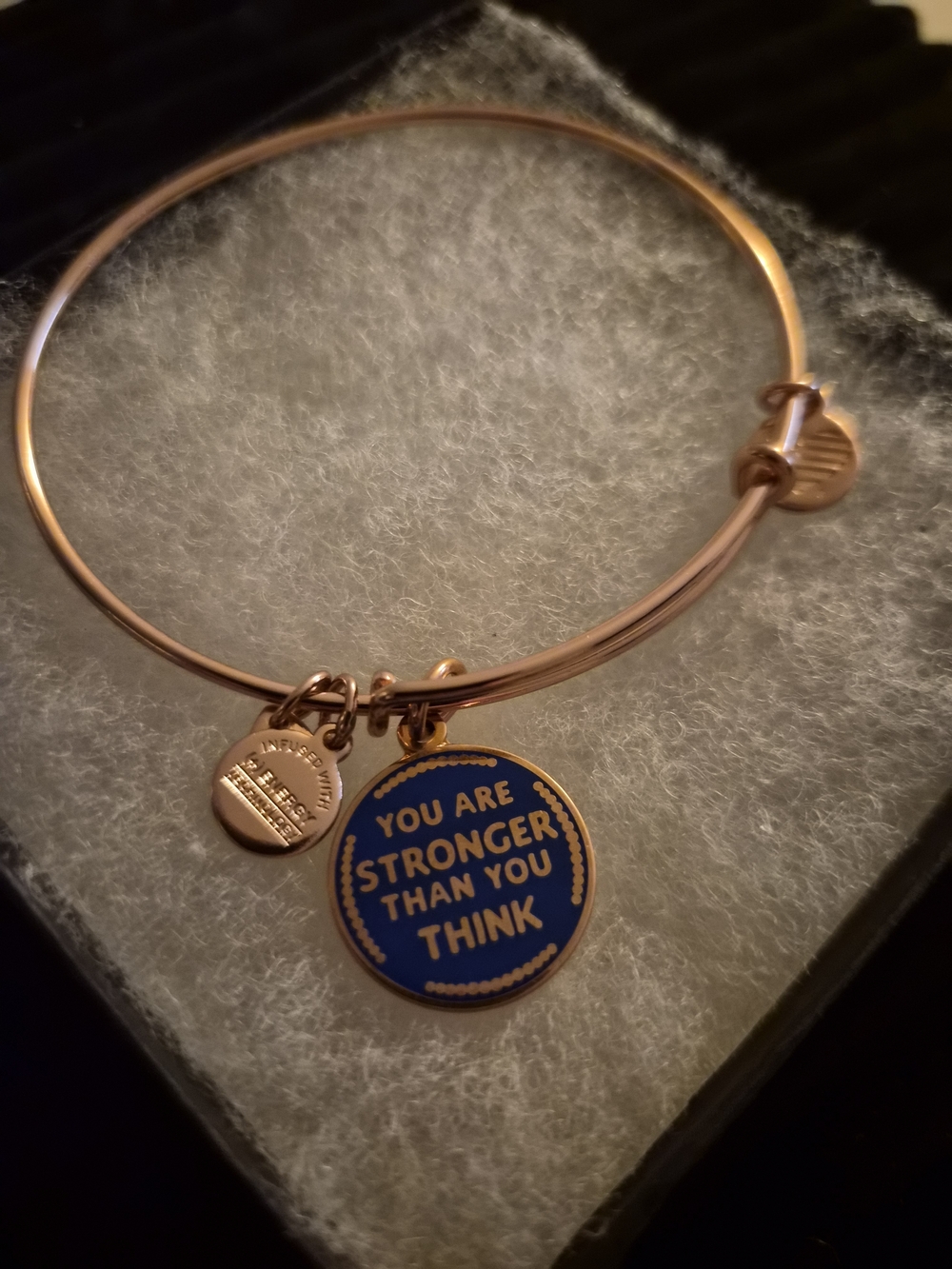 Rose Gold Inspirational Charm Bangle - "You Are Stronger Than You Think"
